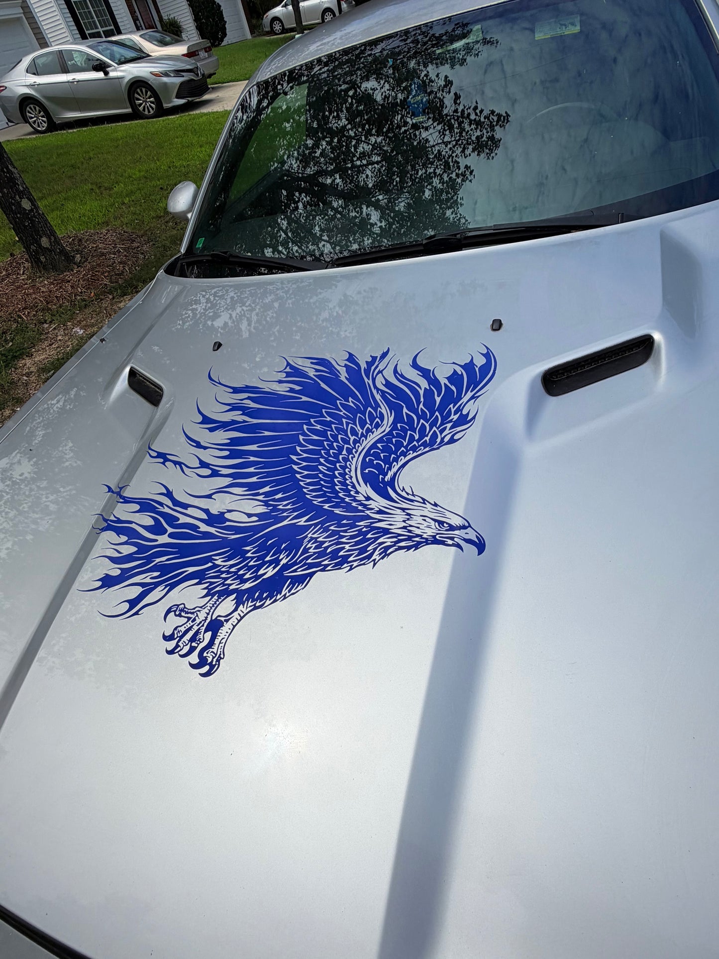 Flaming Eagle Car Decal – Aggressive Eagle Truck Window Vinyl Sticker – Patriotic Eagle Vehicle Decal