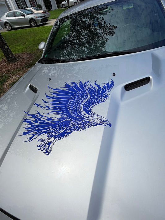Flaming Eagle Car Decal – Aggressive Eagle Truck Window Vinyl Sticker – Patriotic Eagle Vehicle Decal