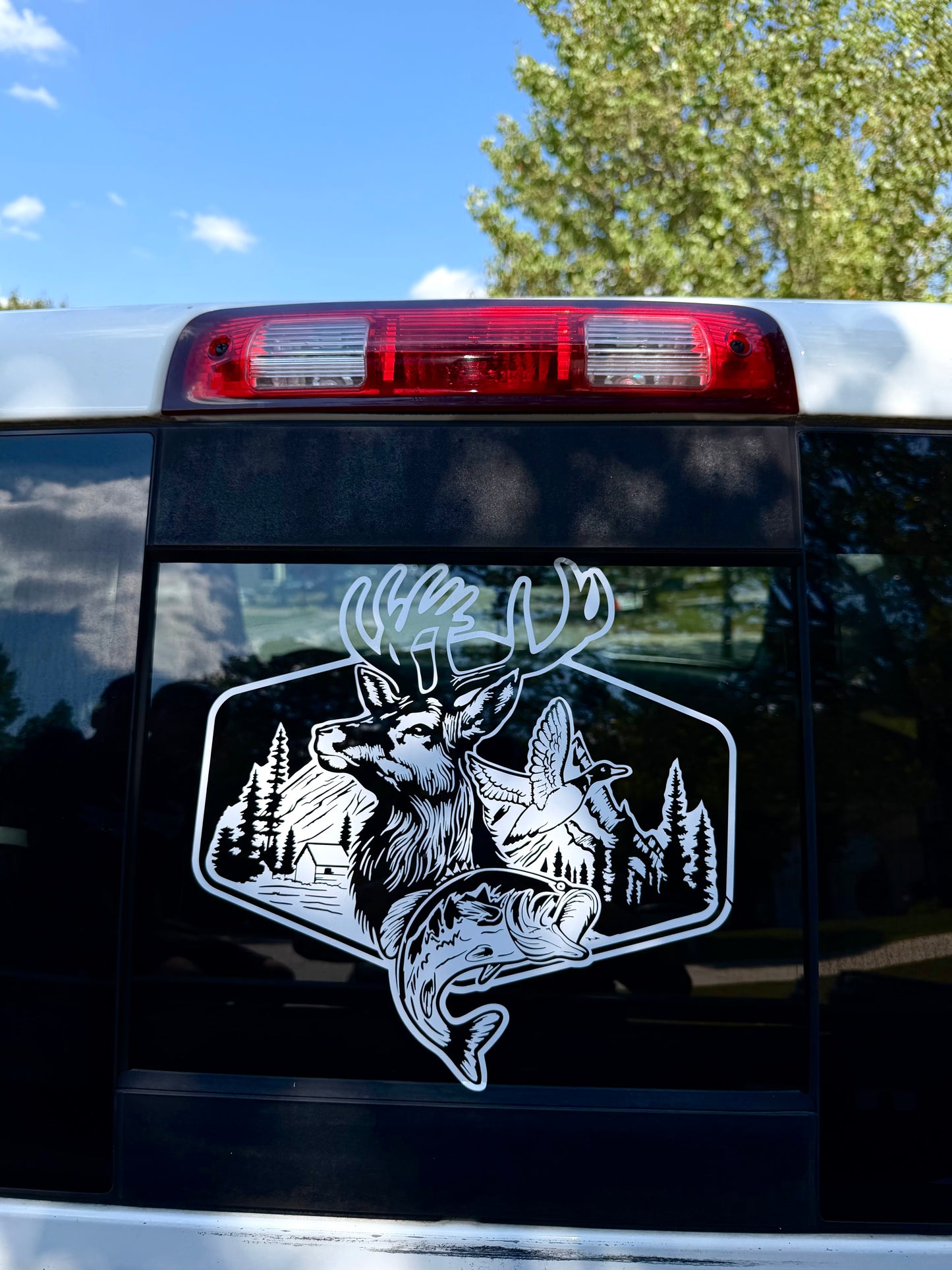 Hunting Scene Deer Duck Fish Window Decal | Hunting & Fishing Vinyl Sticker | Truck Rear Window Decal | Outdoor Wildlife Decal