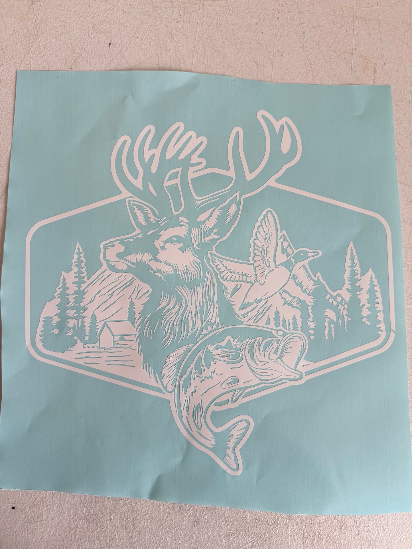 Hunting Scene Deer Duck Fish Window Decal | Hunting & Fishing Vinyl Sticker | Truck Rear Window Decal | Outdoor Wildlife Decal
