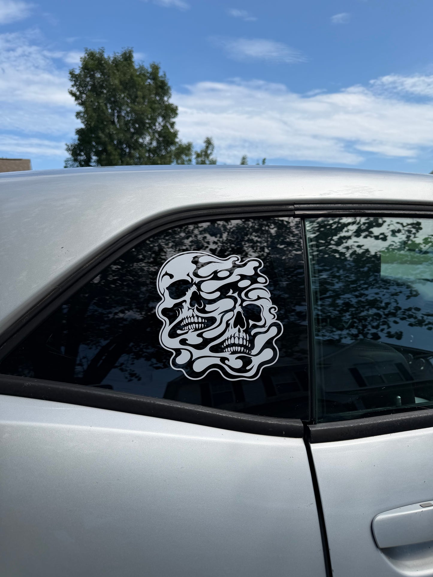 Flaming Skull Car Decal, Double Skull Vinyl Sticker, Skull Flame Window Decal, Gothic Truck Decal, Biker Car Sticker