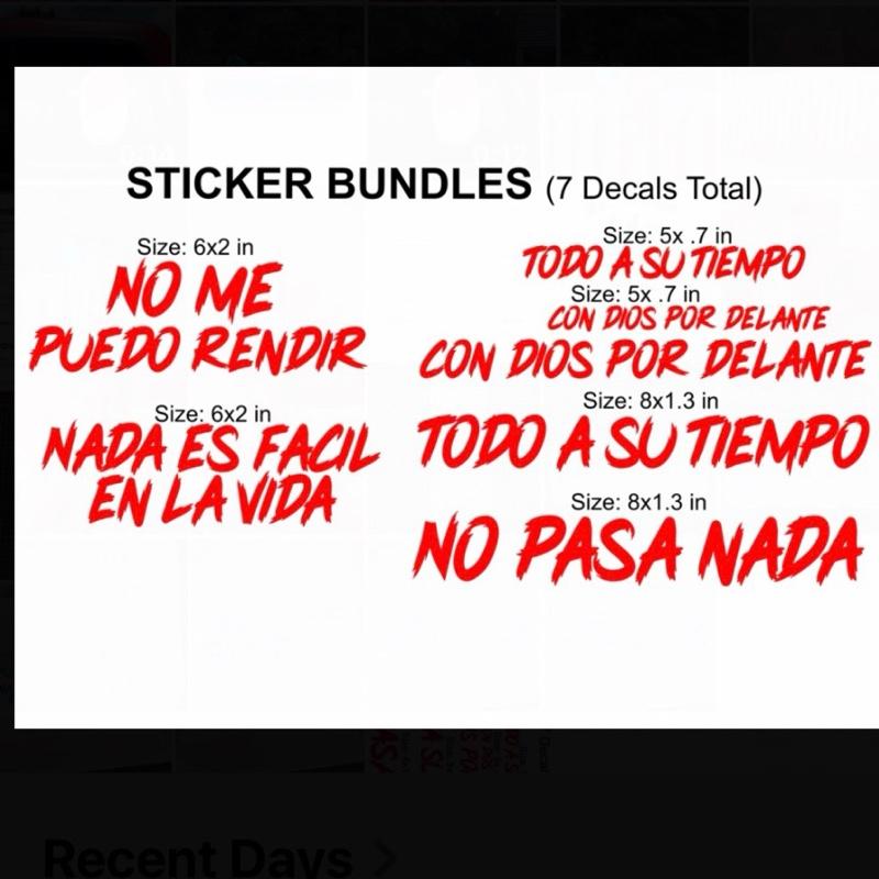 DECAL BUNDLE Dios Por Delante | No Me Puedo Rendir | Todo A Su Tiempo | Nada Es Facil En La Vida | Decals Car Stickers Trucks Calcomanías